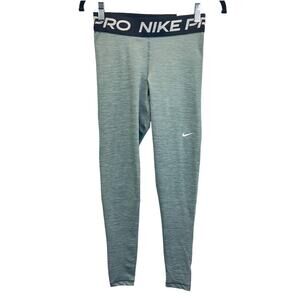 Nike Pro 365 Dri-Fit Leggings Women S Grey Black Mid Rise Training Spell Out